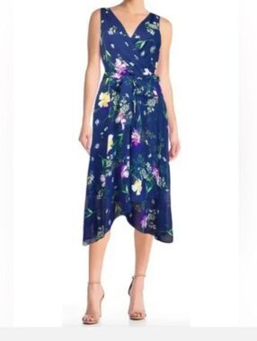 DKNY Women’s Dress La Fleur Goddess Chiffon V-Neck Wrap Size 10